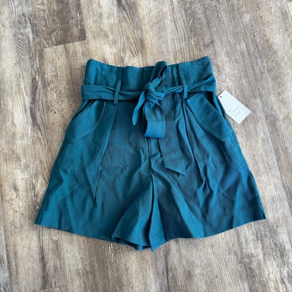 NWT! Target A New Day High Rise Utility Paperbag Teal Blue Shorts W/Belt - Picture 7 of 8